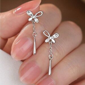 Elegant Silver Butterfly Drop Earrings